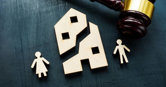 Property division concept. Divided house during family divorce.