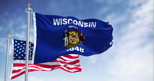 Wisconsin and USA Flags